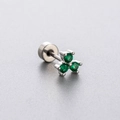 Titanium steel clover stud earring with green zirconia stones in silver finish - Green (Single Piece)