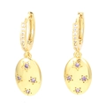 Golden star earrings with purple zircon inlays and micro-pave crystal ring charms - Purple