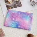 Small polyester makeup bag with purple pink blue gradient and celestial quilted pattern - Purple Blue Geometric / Large (21x15.5cm)