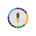 Lucky Number spinning enamel pin featuring a colorful daisy wheel and a golden arrow - Lucky Number