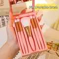 Pink portable mini makeup brush set with 5 pieces and a mirrored storage case - Light Pink 5-piece Brush Set + Mirror Case ♢