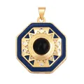 Oktogonaler Schmuckanhänger mit Goldbasis, blauer Emaille, schwarzem Stein und Kristallen - Schwarz L254137-Blau Vintage Abzeichen
