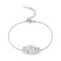 Detail of silver stainless steel handcuff bracelet with clear zircon and lobster clasp - Bracelet / Steel