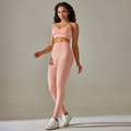 Two-piece seamless peach yoga set with cross-strap sports bra and high-waist leggings - 6606 Camisole Bra + Trousers Set - Light Pink