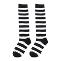 Classic black and white striped knee-high knit stockings for girls and kids cosplay wear - One Size (7-12Y) / Black and White Wide Stripes
