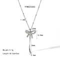Silver bow pendant necklace with long tassel and adjustable bead chain in polished finish - Silver Bowknot Tassel Necklace (YYN023343)