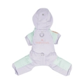 Lavender and mint green quilted pet jumpsuit with hood and Pawsitive print - S / Purple Green