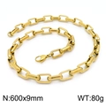 Minimalist gold stainless steel rectangle link chain necklace with lobster clasp, 600mm x 9mm - Gold Necklace 60cm (KN202967-Z)