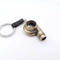 Antique bronze turbocharger keychain with rotating turbine and black leather strap - Bronze