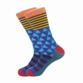 Men's high crew socks featuring colorful geometric patterns and retro stripe patchwork - 42-46 / Contrast Color Geometric Splicing Style (965C)
