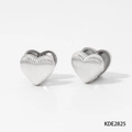 Symmetric heart-shaped stud earrings in silver stainless steel with vertical ribbing - Silver Heart Style (D2825)