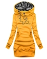 Detail of yellow long-sleeved hoodie dress with drawstring hood and heartbeat print - S / Tops / Yellow (Heart Print)