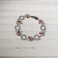 Elegant silver bracelet with colorful zircon flower petals and crystal rings for women - Silver Multicolor Flower