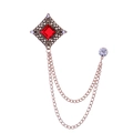 Retro bronze square brooch with red gemstone and tassel chain for men suit - Red Gem (Antique Gold Base)