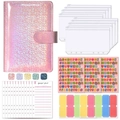 Pink glitter A6 PU leather budget binder with zipper envelopes and colorful budget sheets - Starry Pink Glitter Set