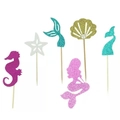 Mermaid party cupcake toppers with glitter seahorse starfish and tail designs - Seahorse Starfish Tail Shell Mermaid Style