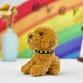 Close-up of a cute brown curly plush poodle dog toy with a star collar detail. - 12cm / Dark Brown