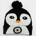 Penguin style knit beanie with LED light in black and white with a pompom top - 6-LED Christmas Style / Christmas Penguin