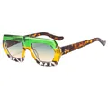 Green and yellow gradient thick frame oversized sunglasses with tortoiseshell temples - Green Yellow Leopard Frame Green Yellow Lens