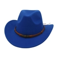 Navy blue wool felt cowboy hat featuring a vintage bronze badge on a brown leather band - One Size (57cm) / Sapphire Blue