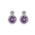 Elegant S925 sterling silver stud earrings featuring purple and clear round gemstones - 925 Silver / Purple