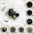 Christmas foam balls in navy and gold with velvet and bead textures for tree decoration - Blue Set 7 Pieces