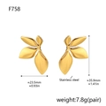 Detailed technical drawing of gold leaf earrings with precise size and weight measurements - Gold Leaf Stud Earrings (F758)