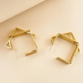 Close-up of golden double-layer geometric square stud earrings with polished finish - Gold Style (TL-E0002-02)