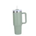 Insulated 40oz stainless steel tumbler with handle and straw in sage green color - 40oz / Bay Leaf