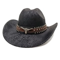 Dettaglio cappello da cowboy nero con trama coccodrillo, testa di toro e borchie argento - M (56-58cm) / Motivo Serpente Nero