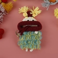 Handmade crochet monster key cover in blue and yellow with big red lips charm - Blue Wool Style