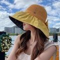 Bright yellow sun hat for women with khaki hollow weave and a black sunshade coating - M Logo Open Top Yellow