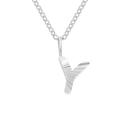 Polished silver stainless steel letter Y pendant necklace with pleated texture finish - Letter Y / Steel Color