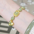 Exquisite pearl and sea blue beaded bracelet with gold leaf charm for women - S192 - Green Sugar Cube Lotus Seed Bracelet #sz582