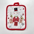 Christmas snowman thick cotton heat resistant oven mat with red border and JOY tag - JOY Sign