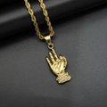 Hip hop 18K gold plated stainless steel Shocker hand gesture pendant with clear crystals - Gold - Pendant Only