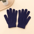 Detailed knit texture of navy blue thermal gloves with ribbed cuffs on minimalist background - One Size / Navy Blue