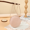 Handwoven round straw crossbody bag in soft beige-pink for summer beach outings - 15CM / Dusty Pink