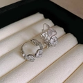 Silver geometric earrings with baguette and round zircons in a beige jewelry box - Style 25 Silver Zirconia