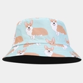 Detail of light blue bucket hat with cartoon corgi print and black reversible lining - M (56-58cm) / Light Blue Corgi