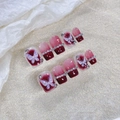 Faux ongles bordeaux élégants avec papillons 3D et strass brillants pour mariages. - XS / Style Papillon Nacré Dégradé Rouge Vin (1442 Cercueil Extra Court)