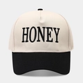 Gorra de camionero bicolor crema y negra con bordado HONEY en la parte delantera - Ajustable / Beige-Negro