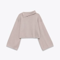 Women's light violet-gray knit sweater with asymmetrical neckline and long sleeves - S / Apricot