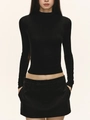 Slim fit long sleeve black high neck T-shirt and mini skirt set for women - XS / Black
