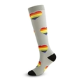 Grey compression socks featuring rainbow heart patterns with black heel and toe detail - Grey Heart