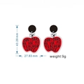 Boucles d'oreilles enseignant en acrylique rouge en forme de pomme avec texte et dimensions - D51-Pomme Rouge Ne Me Cherche Pas