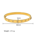 Detail of 5mm wide 18K gold plated heart bangle with zircon stones and 66mm diameter - Heart Inlaid Zirconia Style (HF-B5178-G)