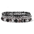 Multi-layer bracelet set featuring natural rhodonite beads and titanium steel chains - Snowflake Black Watermelon Style (FK0291)