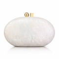 Detail of elegant pearl white marble acrylic clutch bag with luxury gold spherical clasp - Milky White