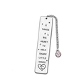 Detail of silver stainless steel bookmark with pink rhinestone and heart shape engraving - A25-Pink Rhinestone Minds